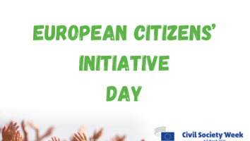 European Citizens' Initiative Day with the logo for Civil Society Week stating "Rise up for democracy"