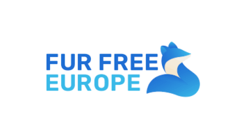 Fur Free Europe in blue text with blue fox figure