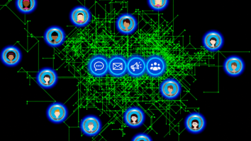 Picture with references to messages, advocacy, connections, networking.