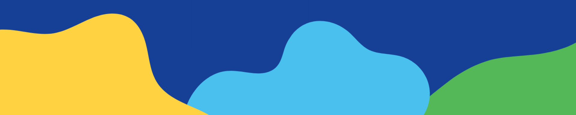 Colorful banner with dark blue backend and three cloud shapes: 1 in yellow, 1 in light blue and 1 in light green