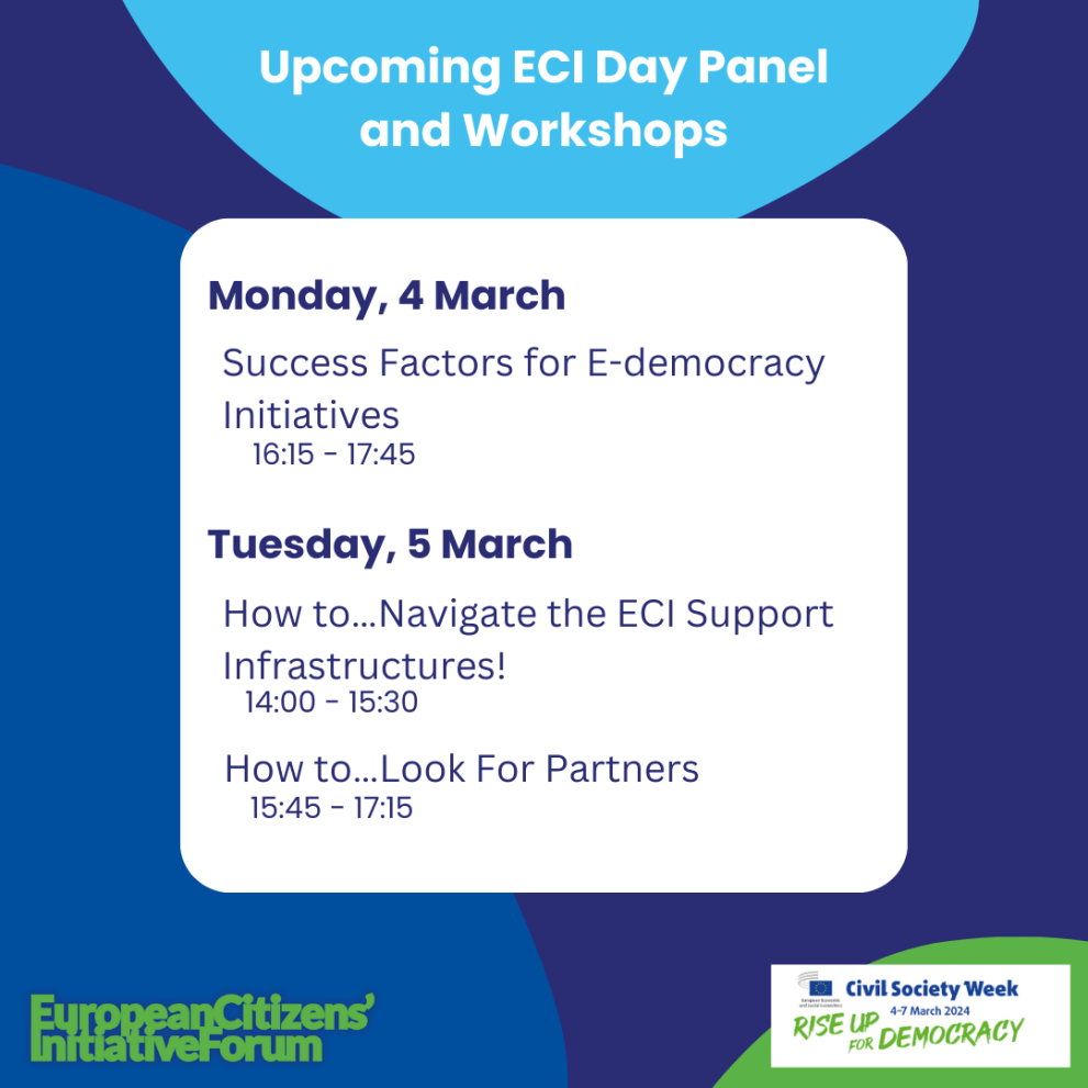 List of upcoming ECI Day Workshops 