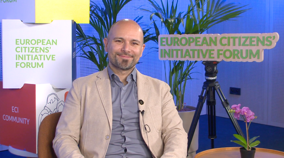 Photograph of a Davide Biasco, Substitute representative of the ECI interviewed during ECI Day in Brussels