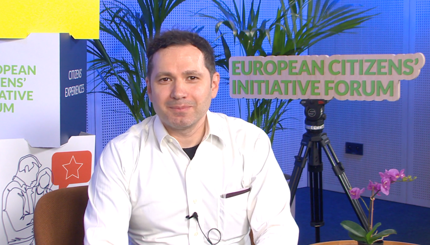Photograph of a DPetru Ciudin, member of the Group of organisers interviewed during ECI Day in Brussels