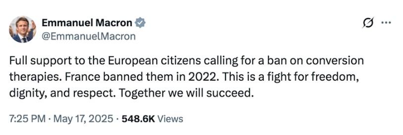 Screenshot of the X post of Emmanuel Macron supporting the initiative.