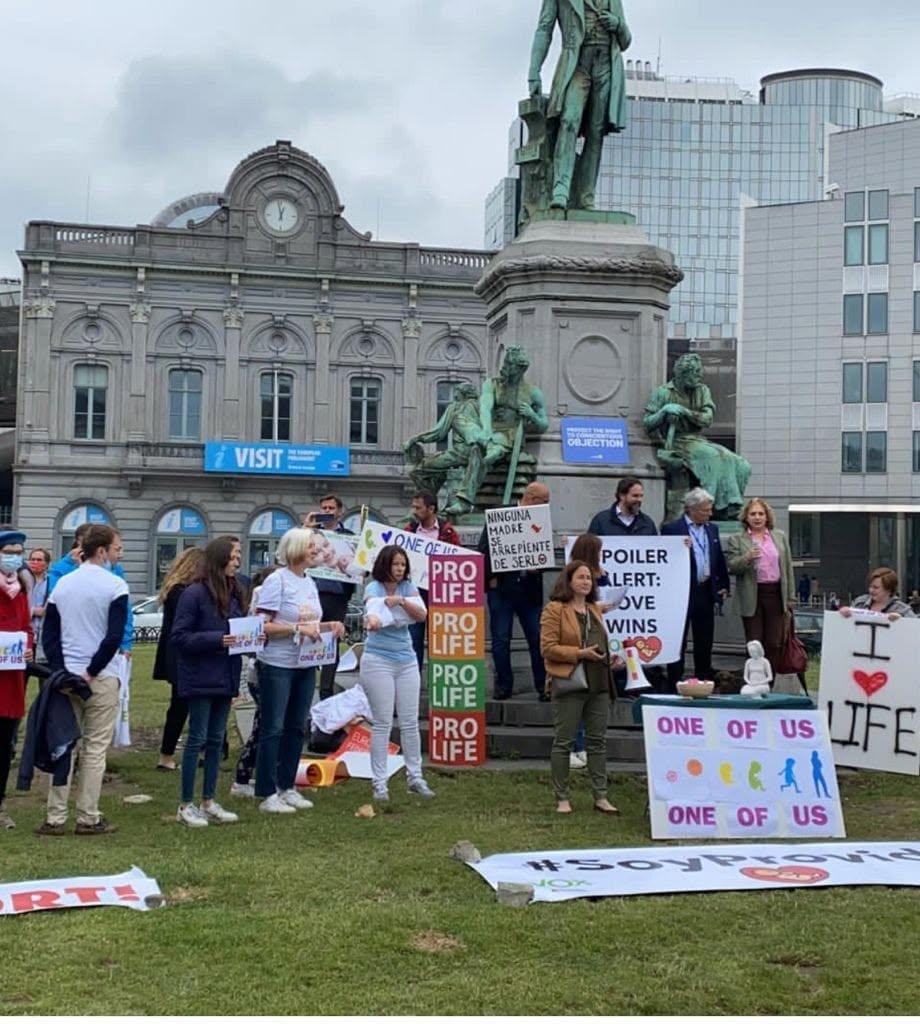 The organisers at a demonstration in Place du Luxembourg in Brussels.