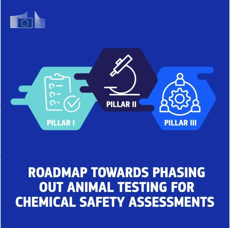 Picture showing the 3 pillars outlining the roadmap toward phasing out animal testing for chemical safety assessments.