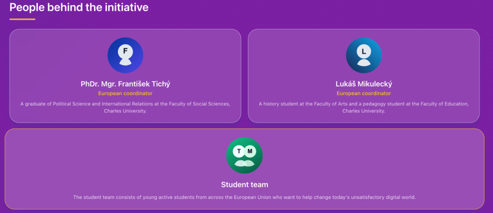Picture illustrating the team behind the initiative, made up of František Tichý, Lukáš Mikulecký and a team of students.